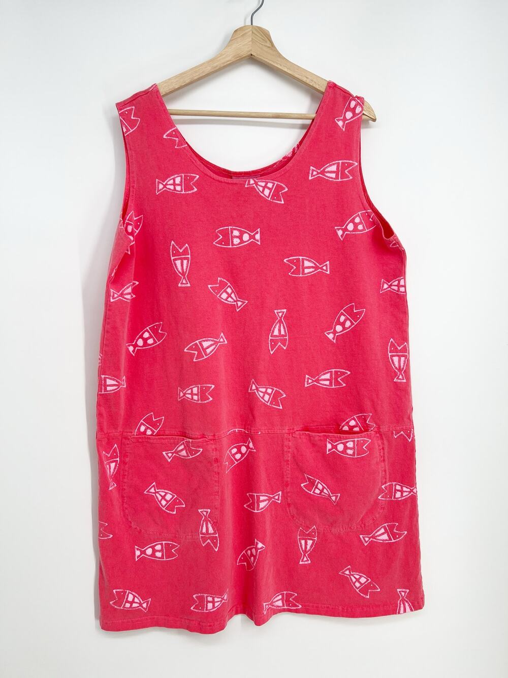 Journey USA Resort Activewear Dress Women L Pink Fish Print Mini Tank Sundress